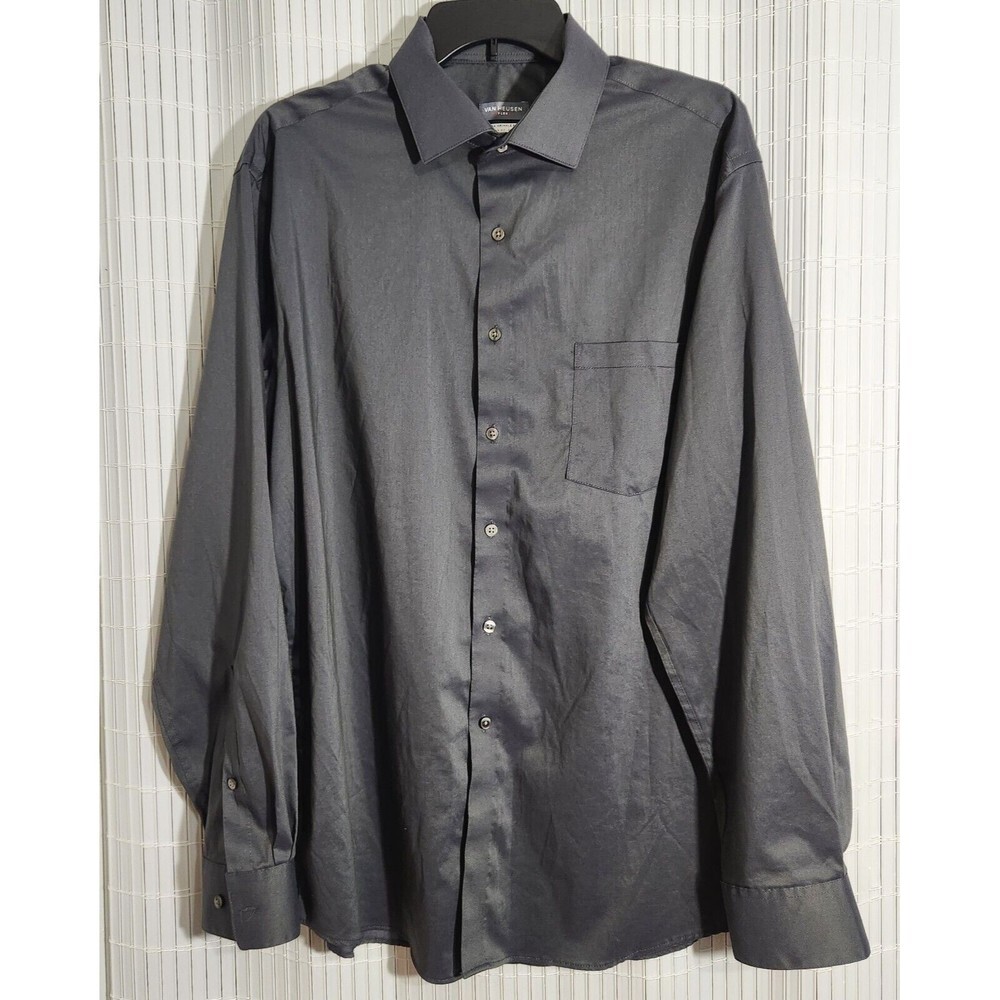 Van Heusen Dress Shirt Large 34-35 Long Sleeve Gray Regular Fit Stretch - Picture 1 of 11